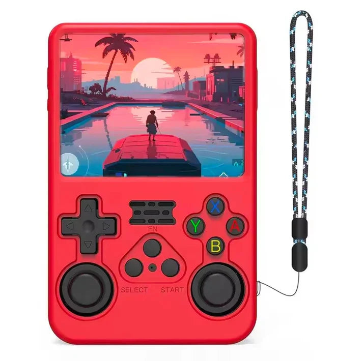 RetroGamer Pro retro handheld gaming console in red shockproof case with display