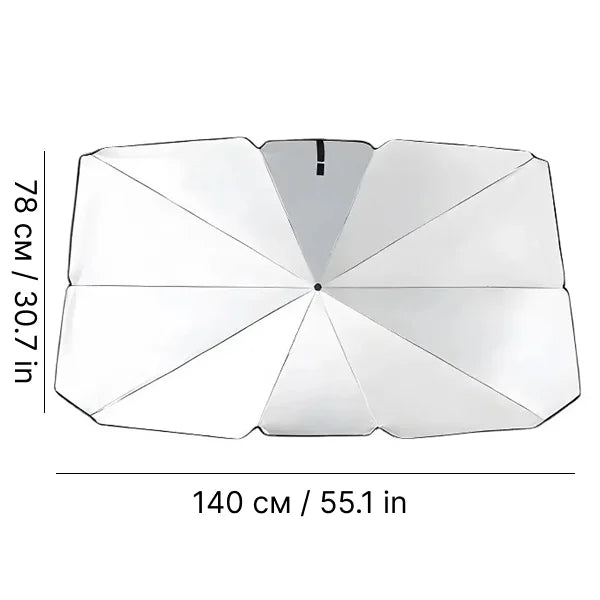 Measurement chart of an umbrella with dimensions 78 cm/30.7 in and 140 cm/55.1 in.